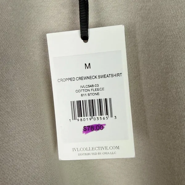 NWT IVL Collective Cropped Crewneck Sweatshirt Cotton Fleece Stone Size Medium M - Image 6