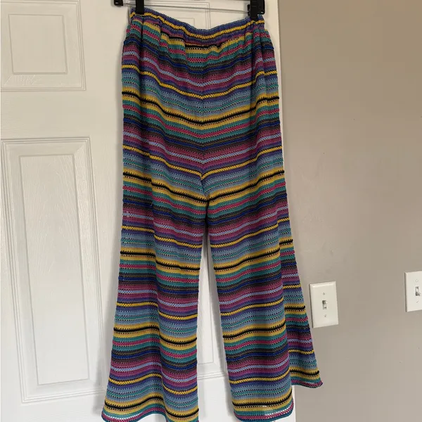 Majorelle Revolve Crochet Striped Flowy Pants Flare Beach Vacation Elastic Waist - Image 4