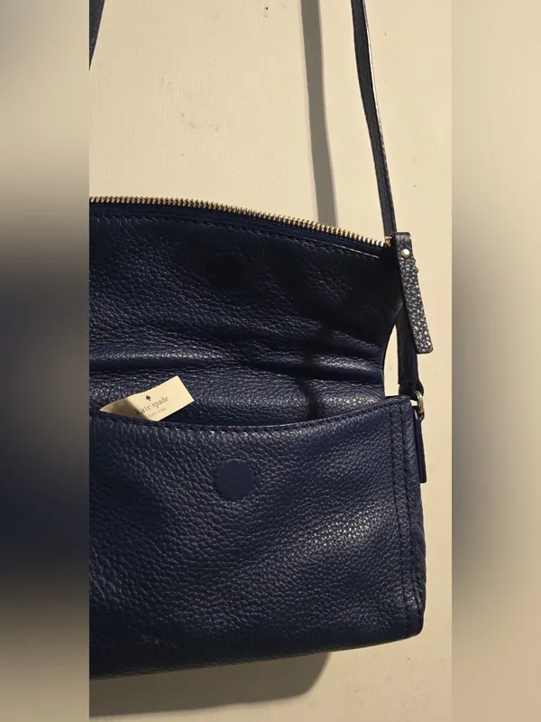 kate spade navy pebbled leather zipper wallet with gold hardware - Image 8