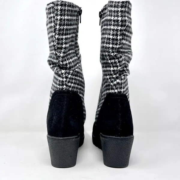 MUK LUKS Vermont Stowe Black White Houndstooth Mid Calf Slouch Wedge Boots 9.5 - Image 10