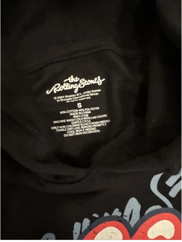 The Rolling Stones 76' World Tour Black Hoodie Sweatshirt Mens Small NWT - Image 3