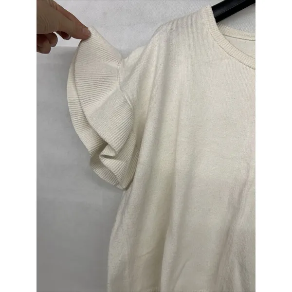 Madewell Womens Ivory Flutter Sleeve Round Neck Pullover Sweater Boho Small 4-6 - Image 4