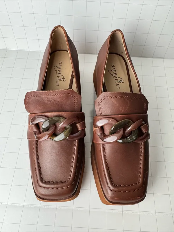 Naked Feet Mauve Platform Loafers with Chain Detail - Image 4