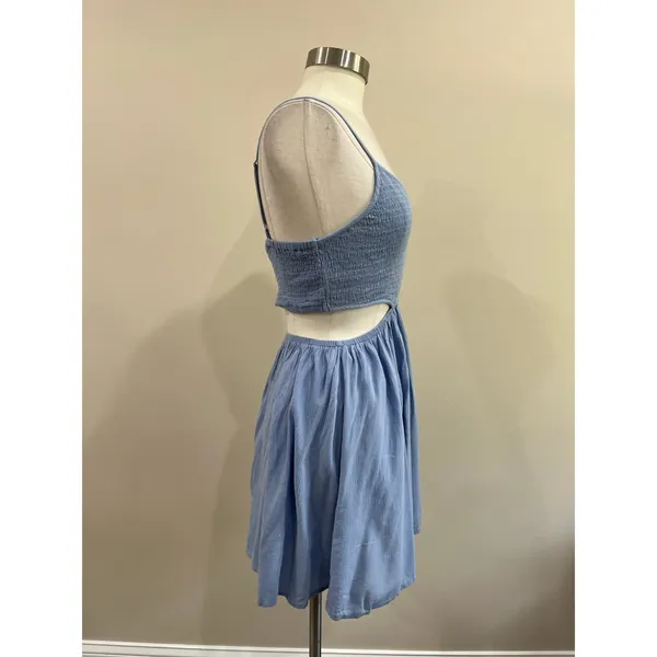 Aerie Blue Smocked Mini Dress Cutout Cotton‎ Blend Casual Size Medium - Image 2
