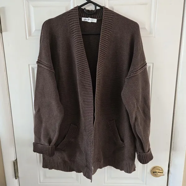 Seven7 Womens Cardigan Sweater Large Brown Oversized Open Front Cotton Knit NWT - Image 8