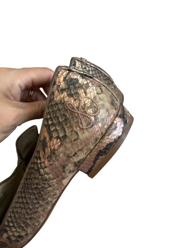 SAM EDELMAN Snake Print Leather Tan Loafers Flats Size 8 - Image 5