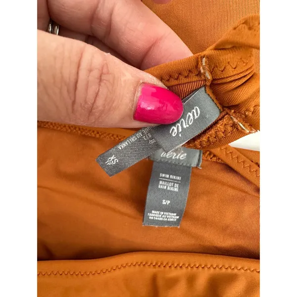 Aerie Bikini Set Women S/XS Burnt Orange Macrame High Neck High Waist Swimwear - Image 5