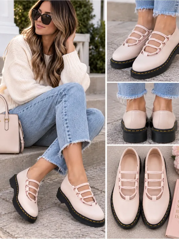 Dr. Martens Pale Pink Mary Jane Loafers with Black Platform Sole size 8 - Image 2