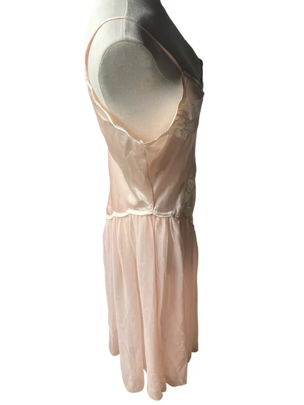 Vintage Victorias Secret Pink Satin & Sheer Embroidered Nightgown Slip Dress M - Image 7