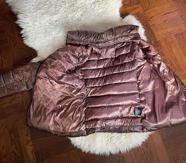 Brown lightweight down puffer jacket large stand collar copper brown warm - Image 6