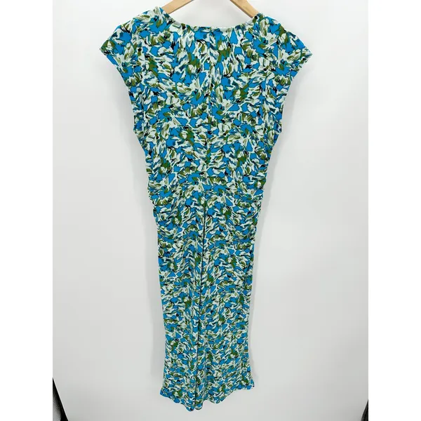 Halogen Blue Green Floral Cap Sleeve Ruched Waist Midi Dress HA469372MI Womens S - Image 2