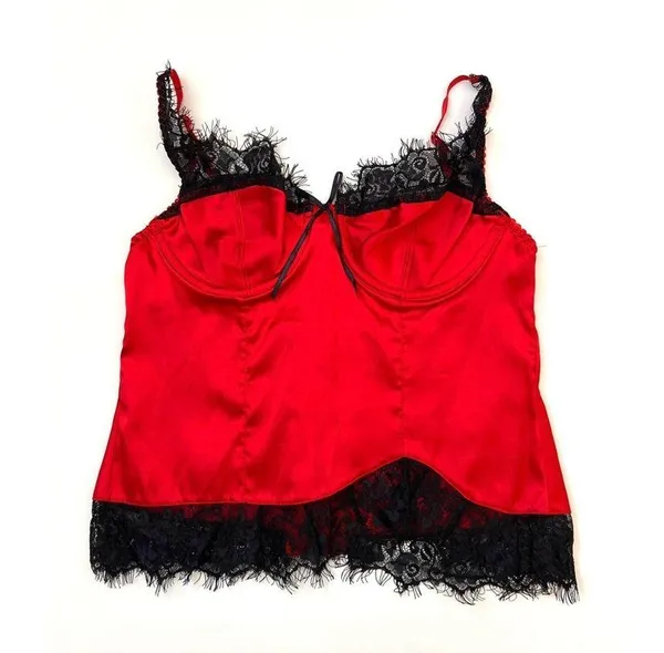 sophie b. Cherry Red/Black Satin Lace Intimates Corset Top Sz M Women - Image 9