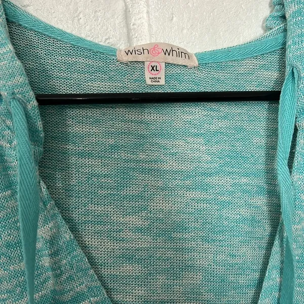 Wish & Whim Lightweight Knit Hoodie Pullover Teal XL Beach Cover Up - Image 2