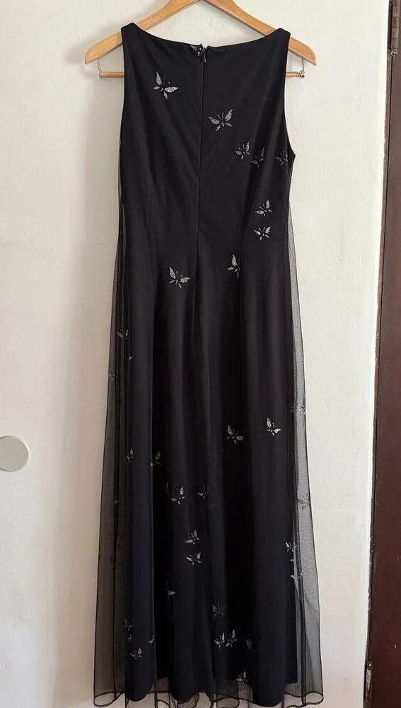 VIRGO 2 90s Vintage Y2K Vintage Black Mesh gown with Sparkly Butterflies Size 8 - Image 4