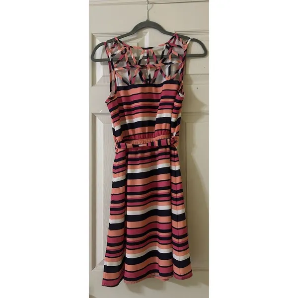 Skies Are Blue Womens Sz 8 Striped Sundress Sleeveless Colorful Boho Beach Dress - Image 3