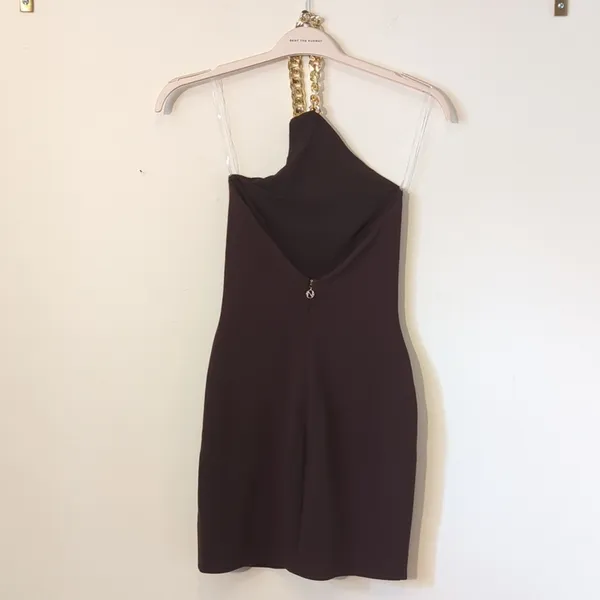 NWT Nookie Scandal Mini Sz S Chocolate Brown Chain Halter Party Mini Dress Sexy - Image 4