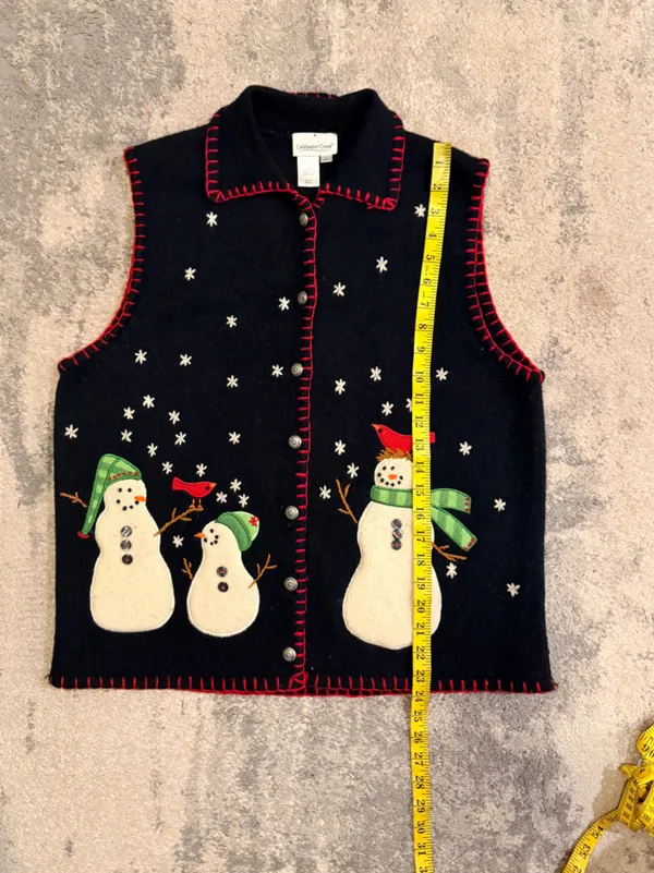 Coldwater Creek Navy Snowman Embroidered Vest with Red Trim - Image 5