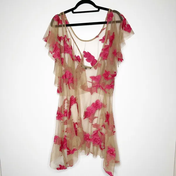 For Love & Lemons Paradise Pink Orchid Mini Dress Women's Sheer Size Medium - Image 3