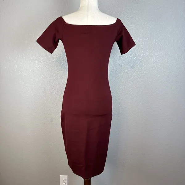 Reformation Bodycon Square Neck Mini Dress Size M Maroon Wine Red‎ Short Sleeve - Image 4
