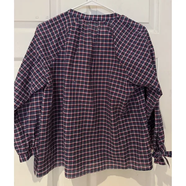 NWT Madewell Tie Sleeve Popover Top Cotton LINEN Blend Plaid‎ Size M OLDSTOCK - Image 4