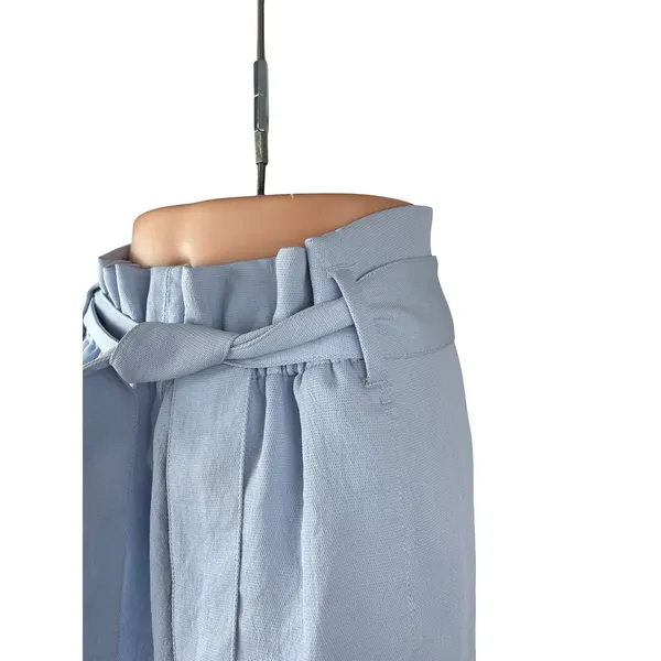 Aritzia Wilfred Women's Blue High Rise Belted Wide Leg Bermuda Paperbag Shorts 4 - Image 3