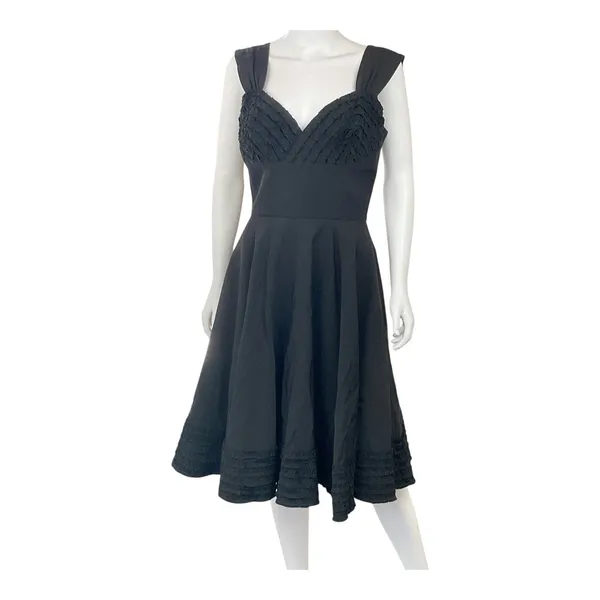 Candice Gwinn New Orleans Black Dress Ruffle Trim Fit‎ & Flare Midi Party Sz 8 - Image 2