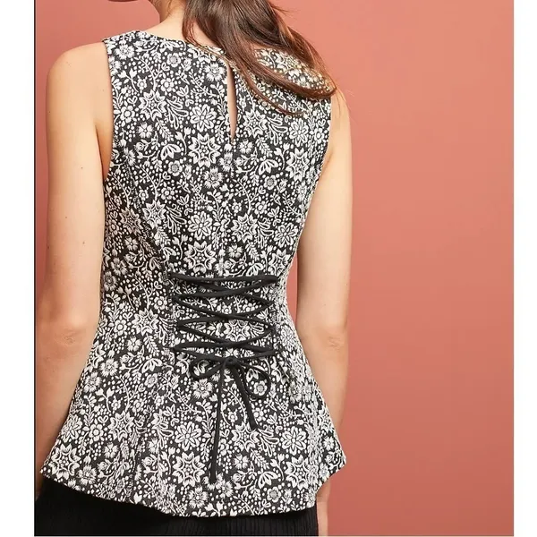 Anthropologie Vanessa‎ Virginia Top Large Black Floral Corset Back Cottagecore - Image 2