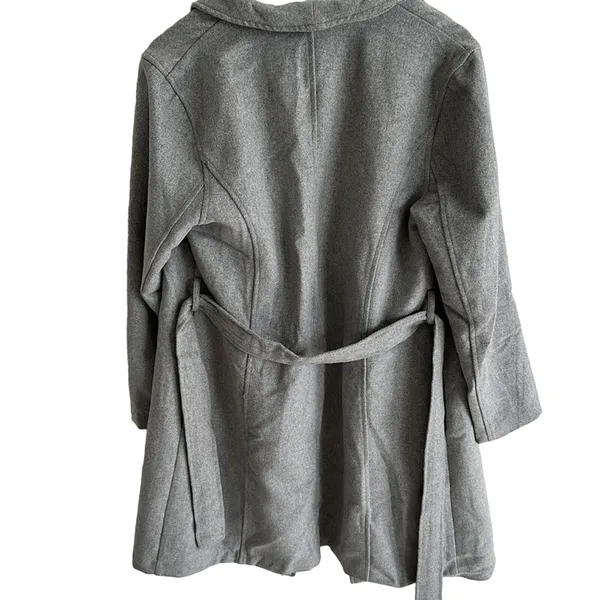 Harvé Benard Preppy Grey Wool Blend Tie Wrap Trench Coat Size Women's Medium - Image 3