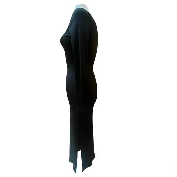 WHBM FORME Black Rib Midi Bodycon Cutout Cocktail Dress sz LRG LBD nwot - Image 5