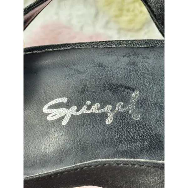 Spiegel Black Satin Peep Toe‎ Slingback Stiletto Heels Leather Sole 7.5B F8065 - Image 6