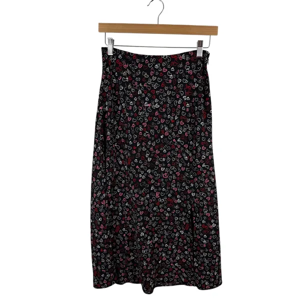 LOFT Black Heart Print Midi Skirt Size 2 Coquette Valentines Romantic Y2K‎ Girly - Image 2