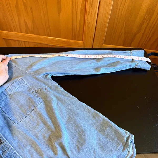 Style & Co XL Light Wash Blue Denim Button Down Long Sleeve Jean Shirt Cotton - Image 7