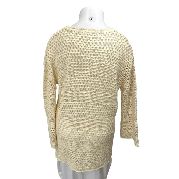 Anrabess Cream White Crochet Open Knit Long Sleeve Swim Cover Up Sweater Top XL - Image 2