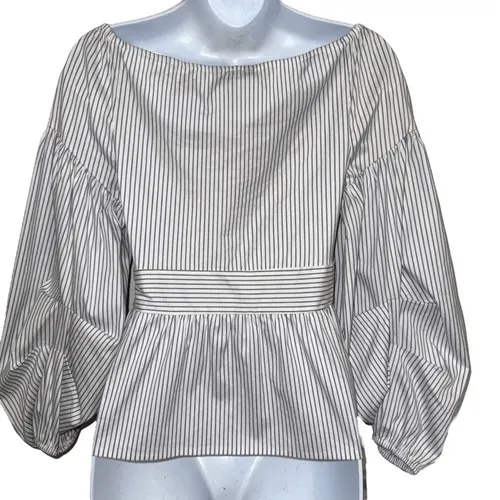 EXPRESS Belted Wrap Tie Top 3/4" Balloon Sleeves Cerulean Blue & White‎ NWOT S - Image 6