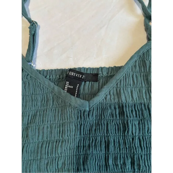 Forever 21 Teal Smocked Peplum Cami Top Adjustable Straps Boho Y2K Small - Image 4