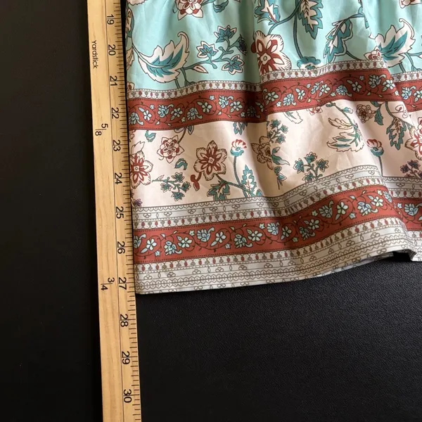 Bohemian Floral Long Sleeve Peasant Dress XL‎ Cottagecore Turquoise Rust Hippie - Image 7
