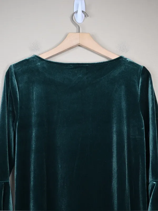 MSK Women's M Dark Green Velvet Bell Sleeve Lined Shift Dress - Image 4