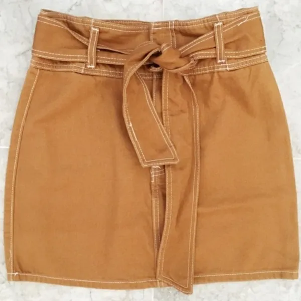 Forever 21- Orange/Brown High Waist Retro Tie Belted Denim Skirt - Image 2