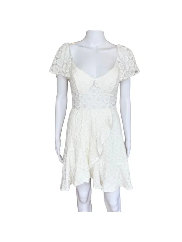 Flirty Daisy Floral Flutter Sleeve A-Line Boho Mini Dress White Size Large NWT - Image 5