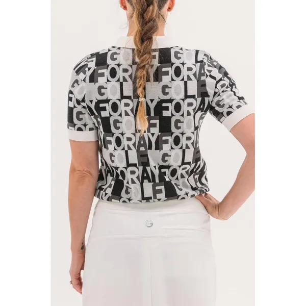 Foray Golf Knit Polo Women XS Black White Logo Print Short Sleeve Cotton Sweater - Image 3