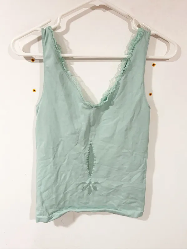 Wolford Mint Green Mesh Cutout Sleeveless Stretch Top Size Small - Image 5