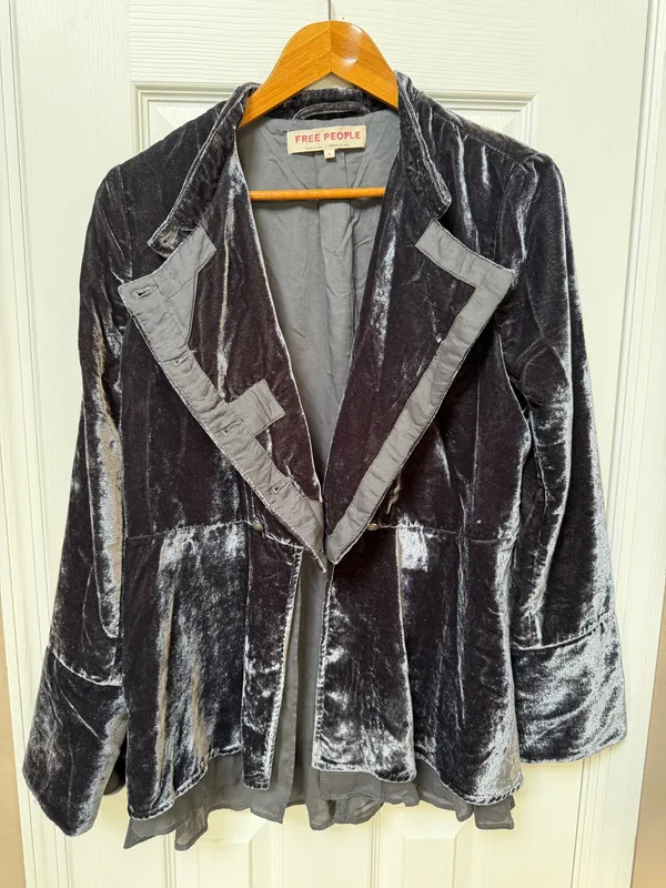Free People Military Victorian Jacket Goth Dark Gray Velvet Intricate Buttons S - Image 5