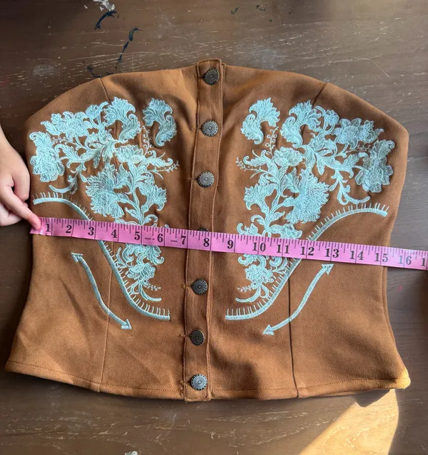 Lucky and Blessed Camel Suede Floral Embroidered Western Corset Top (Size S-XL) - Image 4