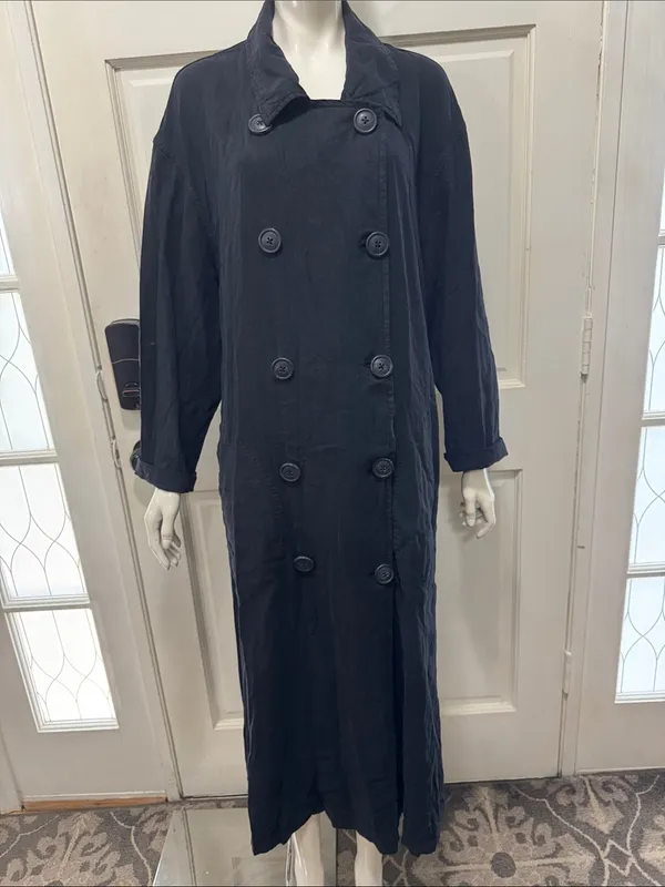 Free People Sweet Melody Trench Coat Black Lightweight Slouchy Linen Blend S-M - Image 4