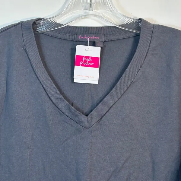 Fresh Produce Womens V-Neck T-Shirt Oyster Grey Cotton Short Sleeve Large‎ - Image 3