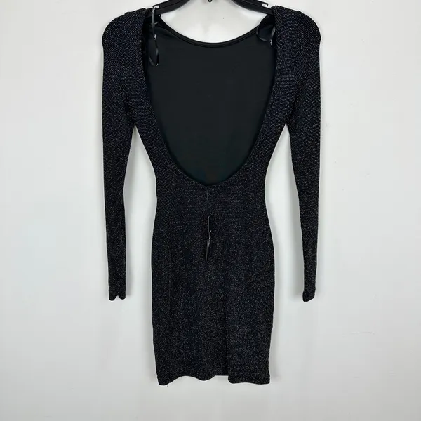 Lulus Gift of Love Black and Silver Backless Long Sleeve Bodycon Dress XS NWT - Image 8