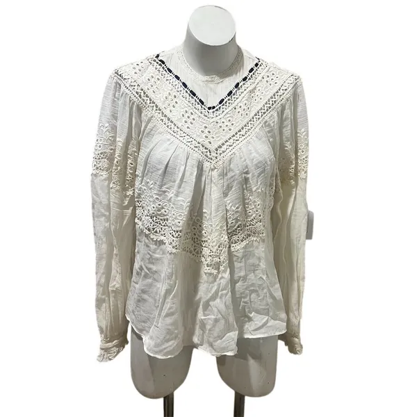Free People Abigail Victorian Eyelet Top Ivory Blouse Size M - Image 5