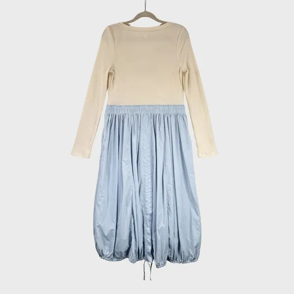 Anthropologie Daily Practice Midi Dress Blue Twofer V Neck Ribbed Stretch Medium - Image 3