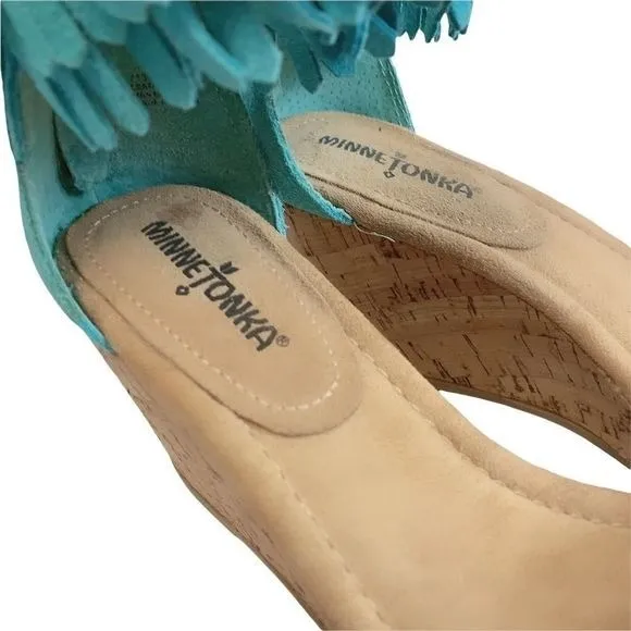 Minnetonka‎ Aqua suede fringe Nicki wedge sandals - Image 8
