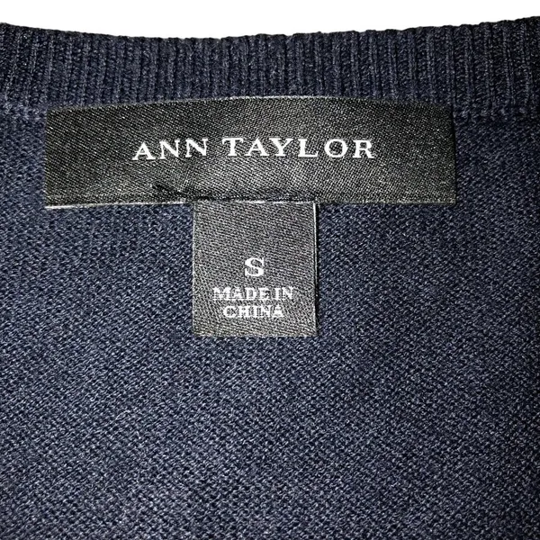 Ann Taylor Cardigan Sweater Womens S Used Navy with Black Lace Front - Image 8